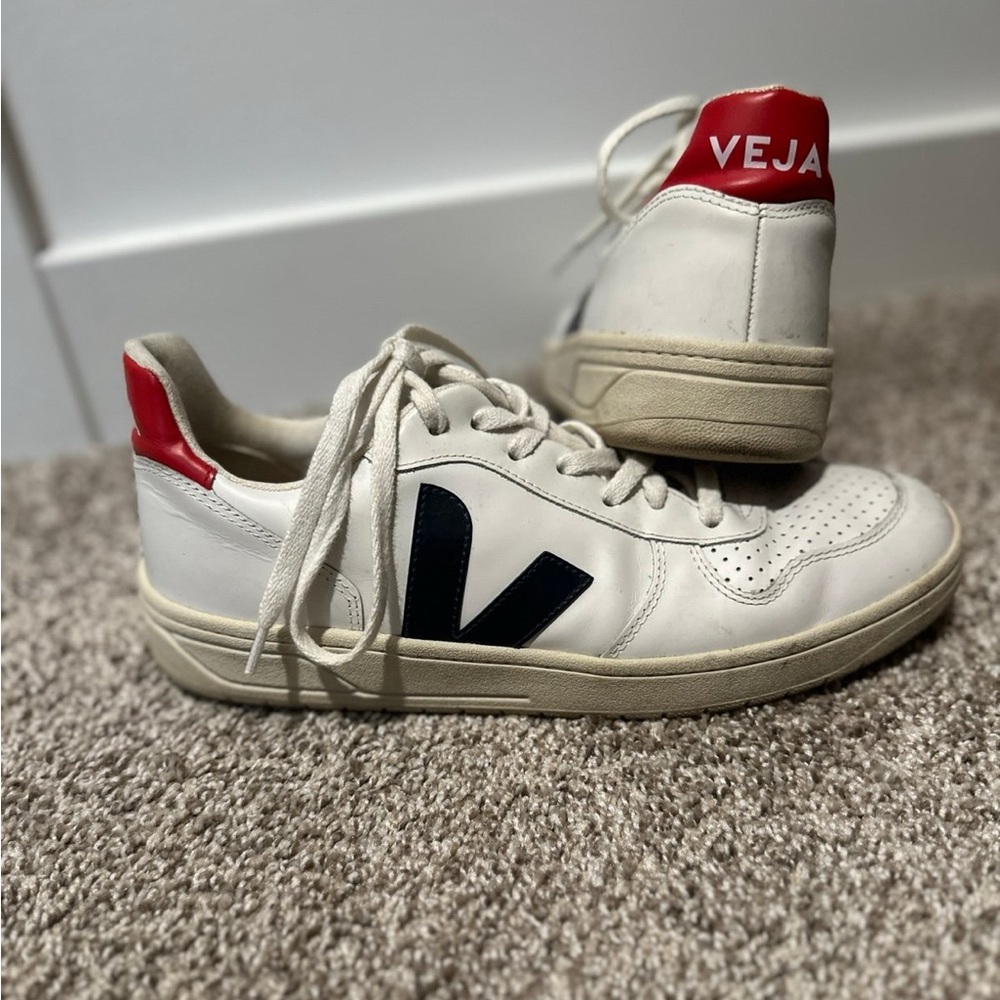 Veja Cream and Red Sneakers with Black Logo